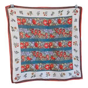 ROBERTO RICCI Vintage Handkerchief Scarf Floral Logo Red Teal Cotton Square